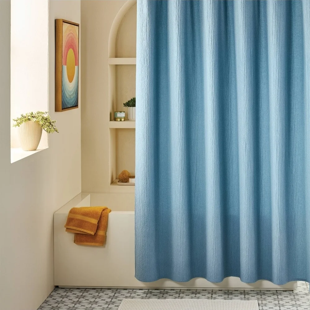 Threshold Oversized Relaxed Waffle Weave Shower Curtain Light Blue